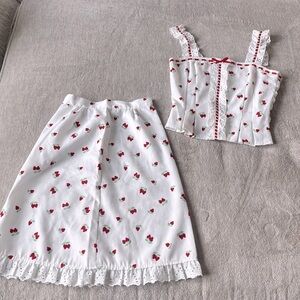 Handmade Strawberry 2 Piece Corset and Frilled Skirt Cottagecore, Tradwife Xs